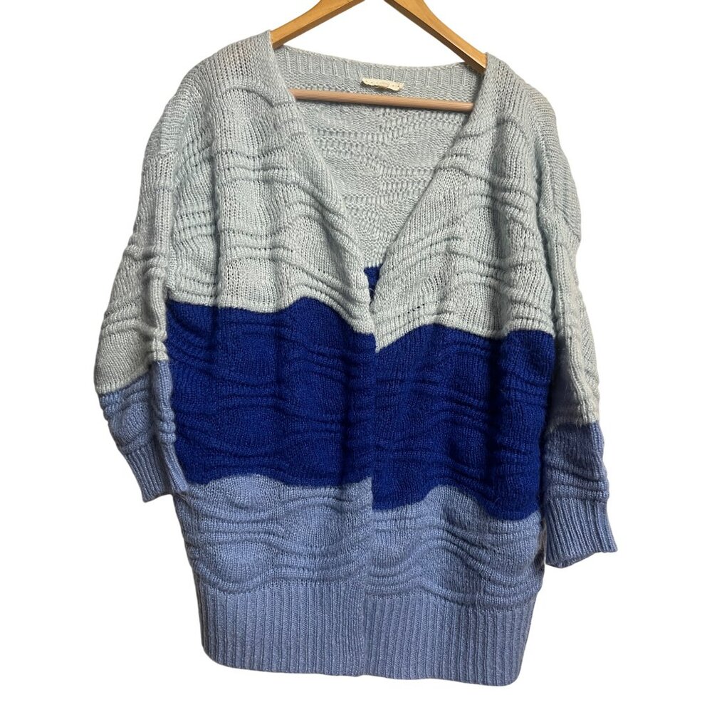 Promesa Women Oversized S Color Block Blue Knit Cardigan Sweater Grandma Core